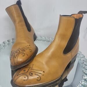 Fratelli Borgioli Handmade Tan Brown Leather Chelsea Boots Mens US 7.5 UK7 ITALY